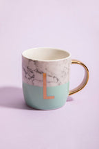 Marble Effect and Pastel Green Monogram Mug L