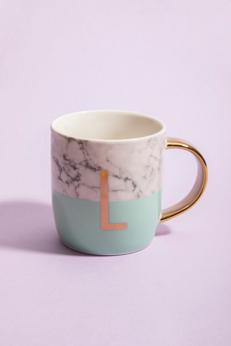 Marble Effect and Pastel Green Monogram Mug L
