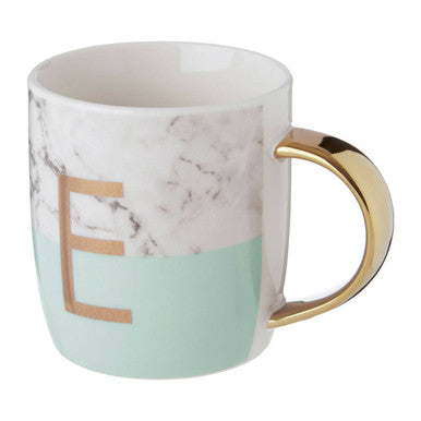 Marble Effect and Pastel Green Monogram Mug E