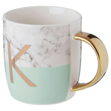 Marble Effect and Pastel Green Monogram Mug K