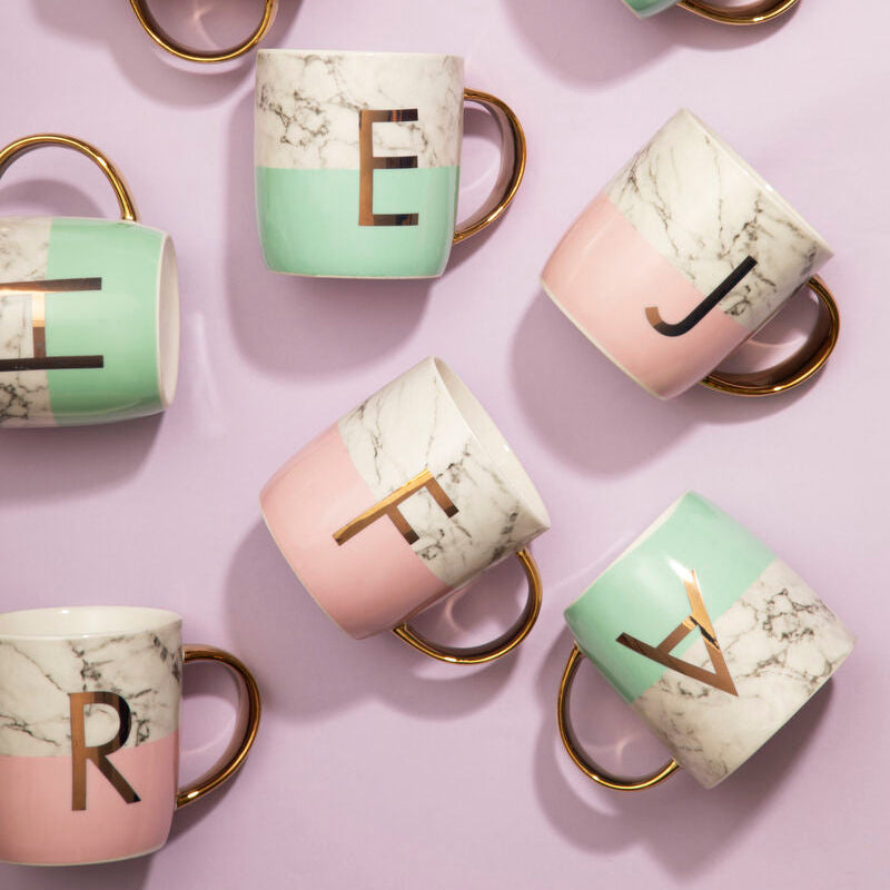 Marble Effect and Pastel Green Monogram Mug K