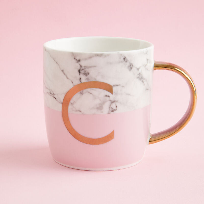 Marble Effect and Pink Monogram Mug C