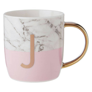 Marble Effect and Pink Monogram Mug J