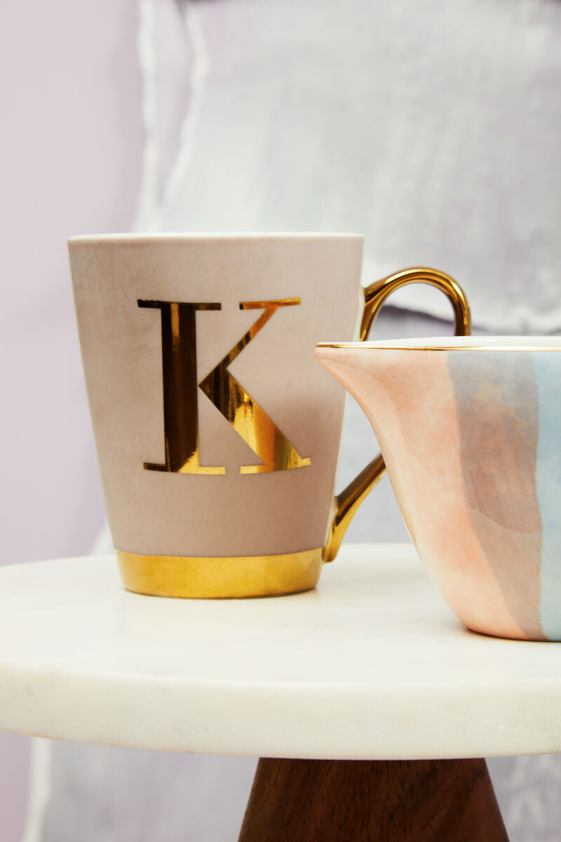 Pastel Pink K Letter Monogram Mug