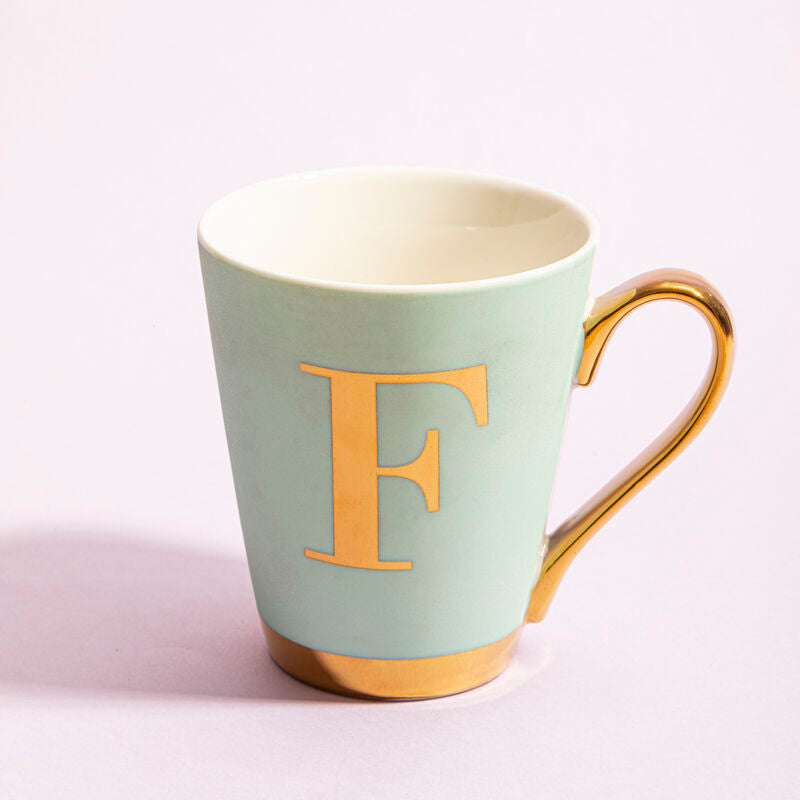 Green F Letter Monogram Mug