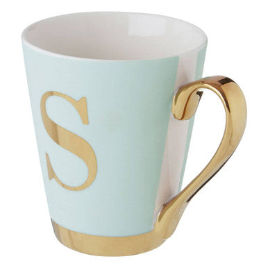 Green S Letter Monogram Mug