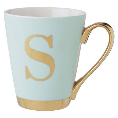 Green S Letter Monogram Mug