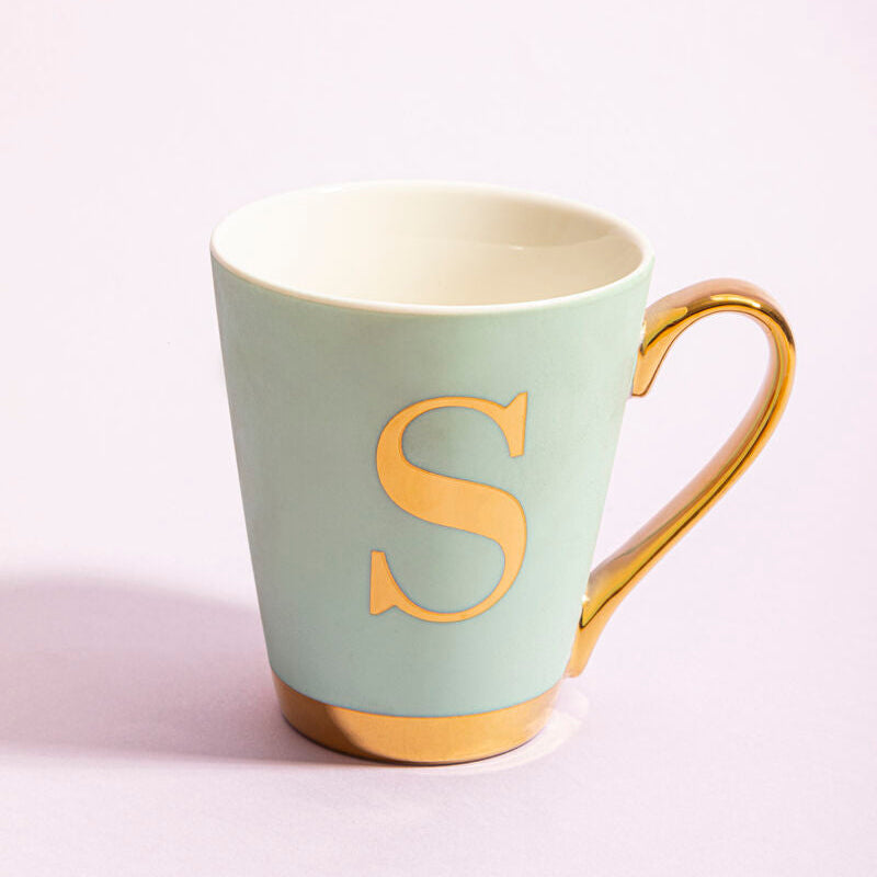Green S Letter Monogram Mug