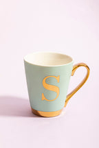 Green S Letter Monogram Mug