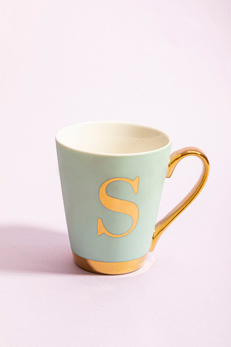 Green S Letter Monogram Mug