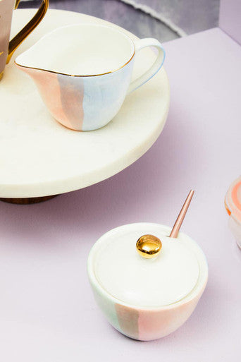 Assorted Pastel Sugar Pot and Creamer