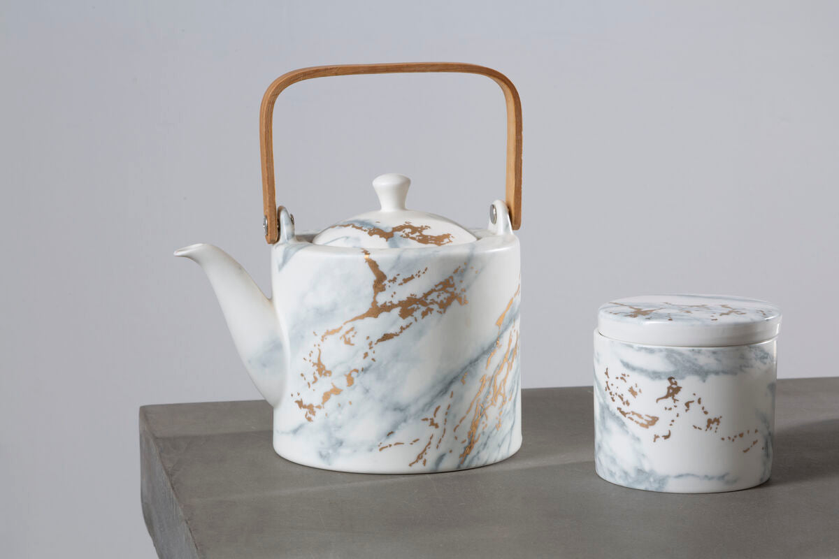 White Marble Effect Teapot
