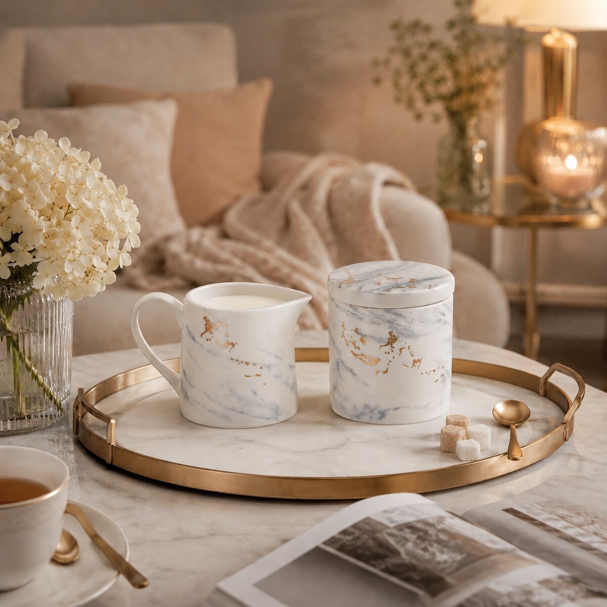 Marble Effect Sugar Pot and Creamer