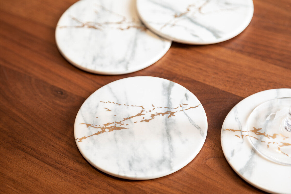 Set of 4 Matte Coasters with Gold Detail