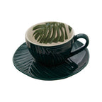 Dark Green Cup and Saucer with Leaf Design