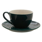Dark Green Cup and Saucer with Leaf Design