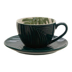 Dark Green Cup and Saucer with Leaf Design