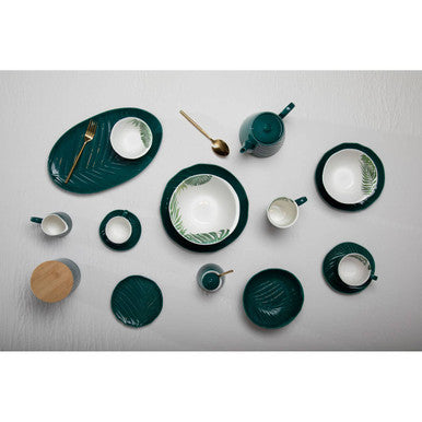 Dark Green Cup and Saucer with Leaf Design