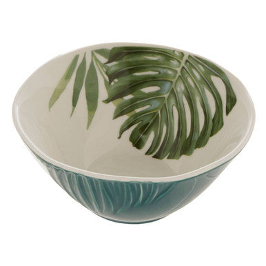 Dark Green Small Salad Bowl with Leaf Design