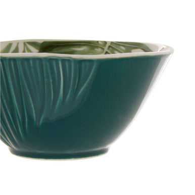 Dark Green Small Salad Bowl with Leaf Design