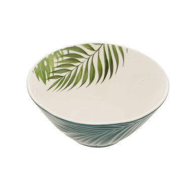 Dark Green Medium Salad Bowl with Leaf Design