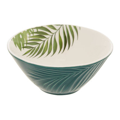 Dark Green Medium Salad Bowl with Leaf Design