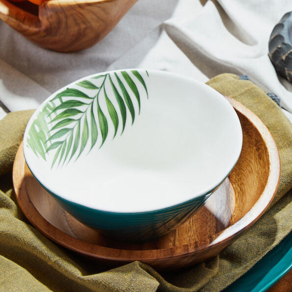Dark Green Medium Salad Bowl with Leaf Design