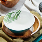 Dark Green Medium Salad Bowl with Leaf Design