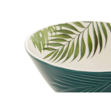 Dark Green Medium Salad Bowl with Leaf Design