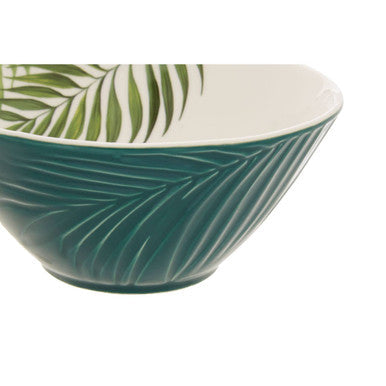 Dark Green Medium Salad Bowl with Leaf Design