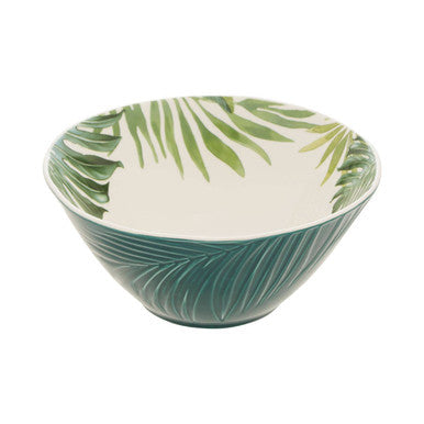 Dark Green Large Salad Bowl with Leaf Design