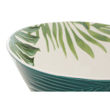 Dark Green Large Salad Bowl with Leaf Design