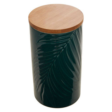 Dark Green Large Storage Jar with Bamboo Lid