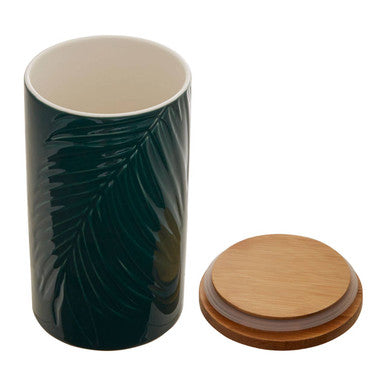 Dark Green Large Storage Jar with Bamboo Lid