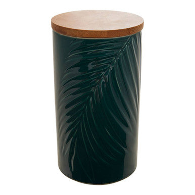 Dark Green Large Storage Jar with Bamboo Lid