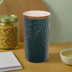 Dark Green Large Storage Jar with Bamboo Lid