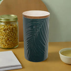 Dark Green Large Storage Jar with Bamboo Lid