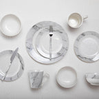 16 Piece White and Grey Marble Effect Dinner Set