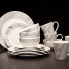 16 Piece White and Grey Marble Effect Dinner Set