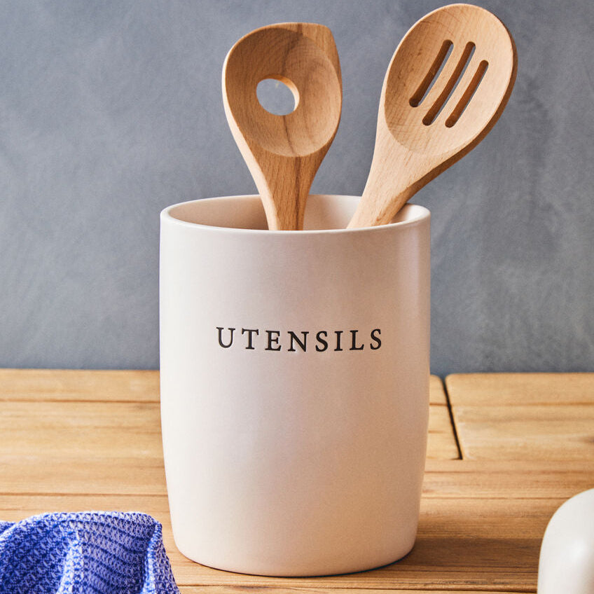 Cream Stoneware Utensil Holder