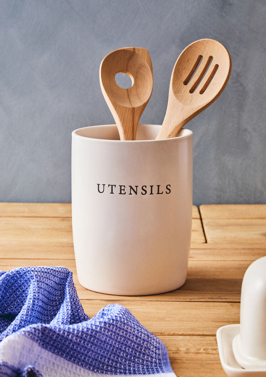 Cream Stoneware Utensil Holder