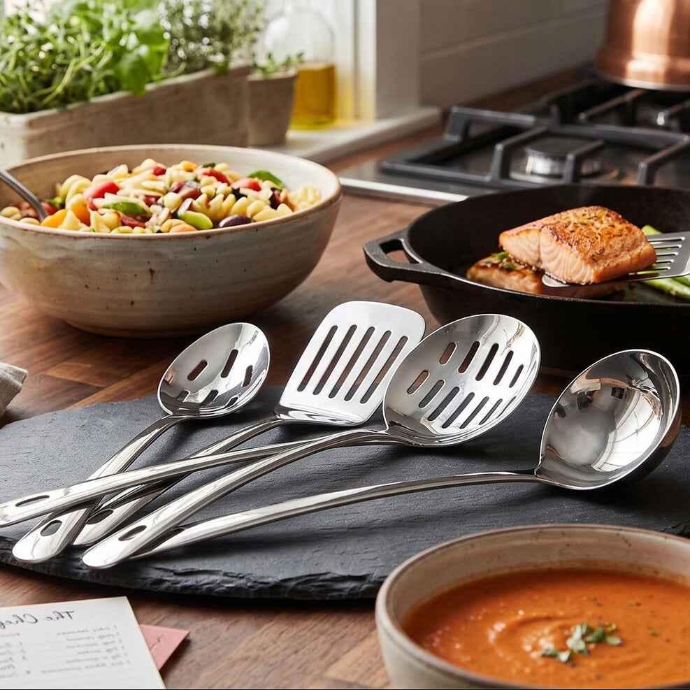 5 Piece Stainless Steel Kitchen Utensils Set with Holder