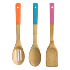 Natural Bamboo 3 Piece Utensil Set with Coloured Handles
