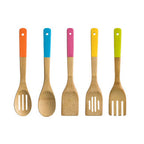 5 Piece Bamboo Kitchen Utensil Set With Multi Colour Handles