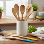 5 Piece Bamboo Kitchen Utensil Set With Multi Colour Handles