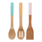 Natural Bamboo 3 Piece Utensil Set with Pastel Coloured Handles