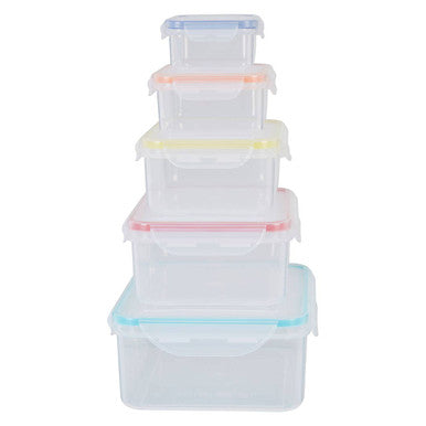 5 Piece Rectangular Food Containers with Airtight Lids