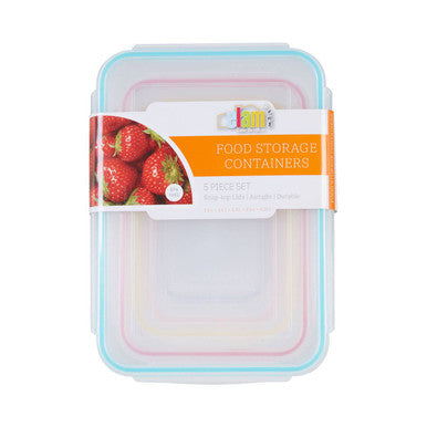 5 Piece Rectangular Food Containers with Airtight Lids
