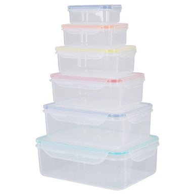 6 Piece Rectangular Food Containers with Airtight Lids