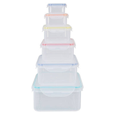 6 Piece Rectangular Food Containers with Airtight Lids